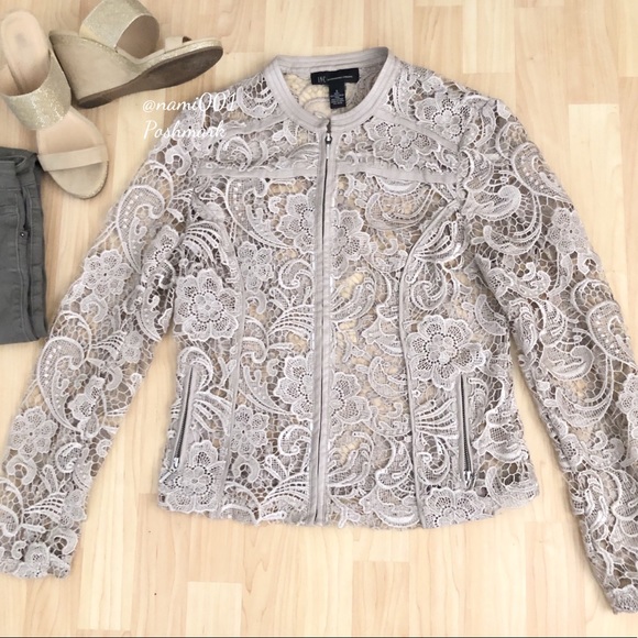 INC International Concepts Jackets & Blazers - INC Lace Jacket Faux Leather Trim BEIGE COLOR